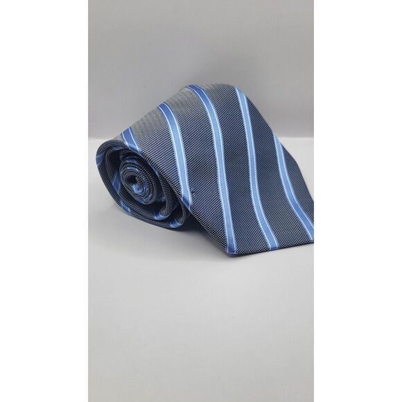 Ermenegildo Zegna Alternating‎ Stripe Silk Classic Tie Blue & White One Size - Picture 1 of 5